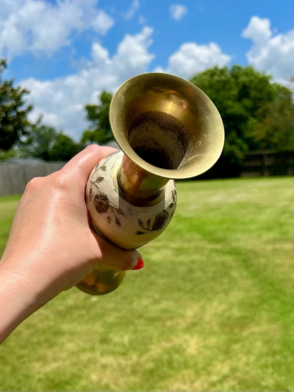 Vintage Enameled Brass Rose Bud Vase 70s India Cloisonne Style - Picture 6 of 12